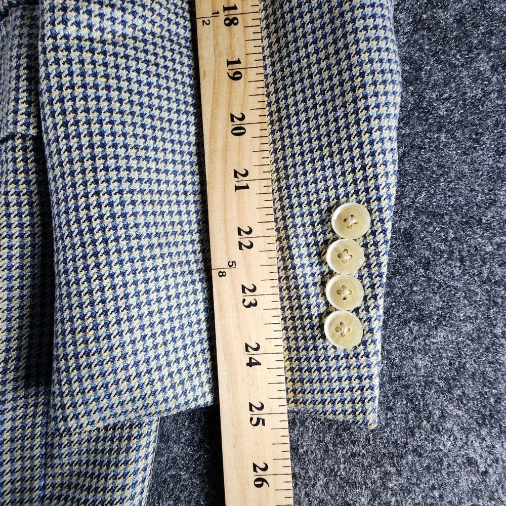 Samuelsohn‎ Mens 40R Silk Wool Houndstooth Sport Coat Blazer Blue & Tan EUC